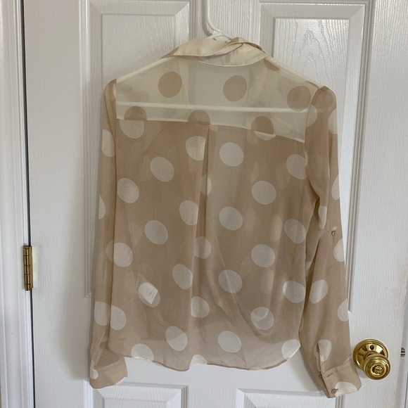 Bebe Sheer Polka Dot Tan Crème Blouse Top - Picture 3 of 5